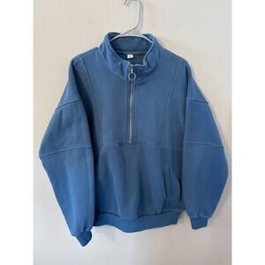 ANRABESS Blue Sweater Jacket Sweatshirt Top 1/4 Zip Heavyweight XL hoodie jacket